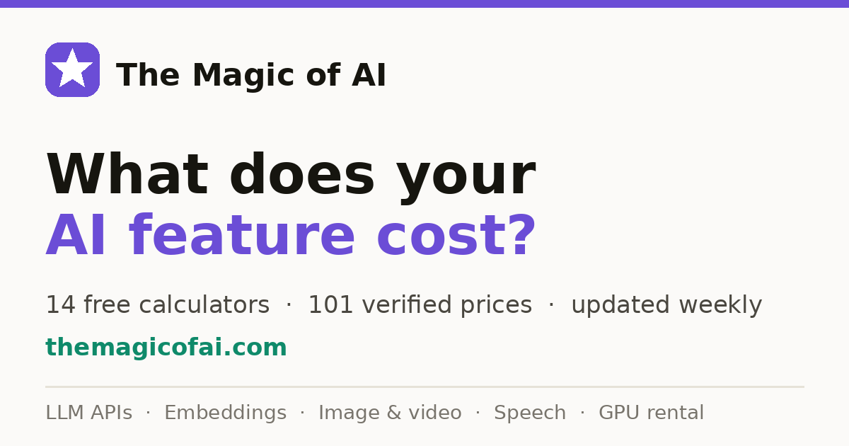 I built 17 free AI cost calculators and a price index that re-checks 300+ vendor prices every week